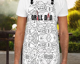 Grill Dad Printed Apron, Printed Kitchen Apron Men, Cute Apron Men, Father's Day Gift 2025, Grill Apron for Men, BBQ Griller Apron, Chef Gift