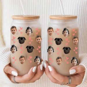 Personalized Baby Face Glass Can With Photo, Mothers Day 2025 Glass Tumbler, Custom Baby Face Ice Coffee Cup For Mommy, Custom Dog Mug