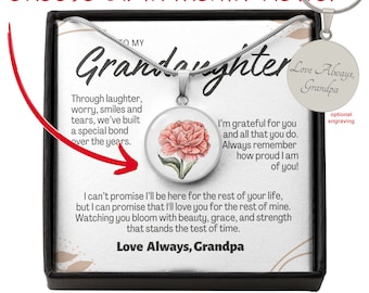 Birth Month Flower Necklace To My Granddaughter From Grandpa, Granddaughter Necklace, Granddaughter Jewelry Gift from Grandfather