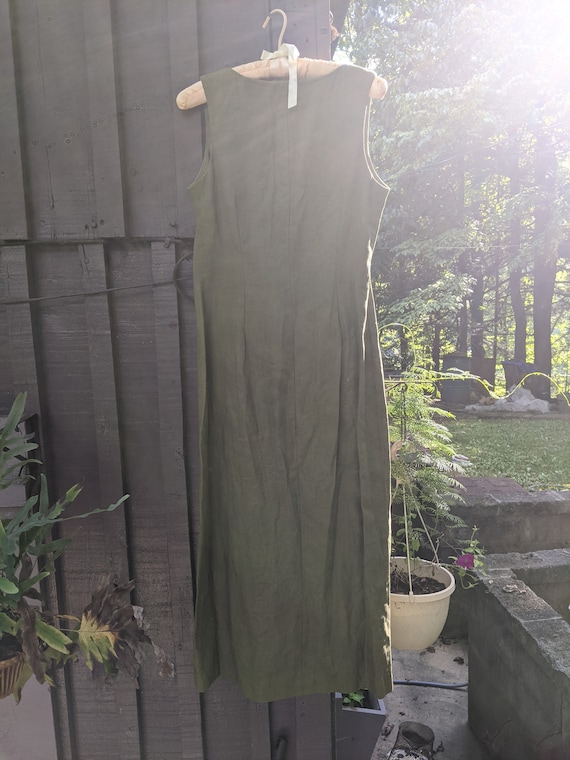 Vintage Olive Green Cotton/Linen Midi Dress - image 3