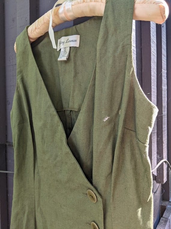 Vintage Olive Green Cotton/Linen Midi Dress - image 1