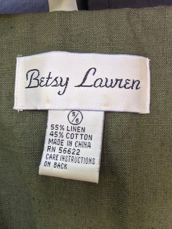 Vintage Olive Green Cotton/Linen Midi Dress - image 6