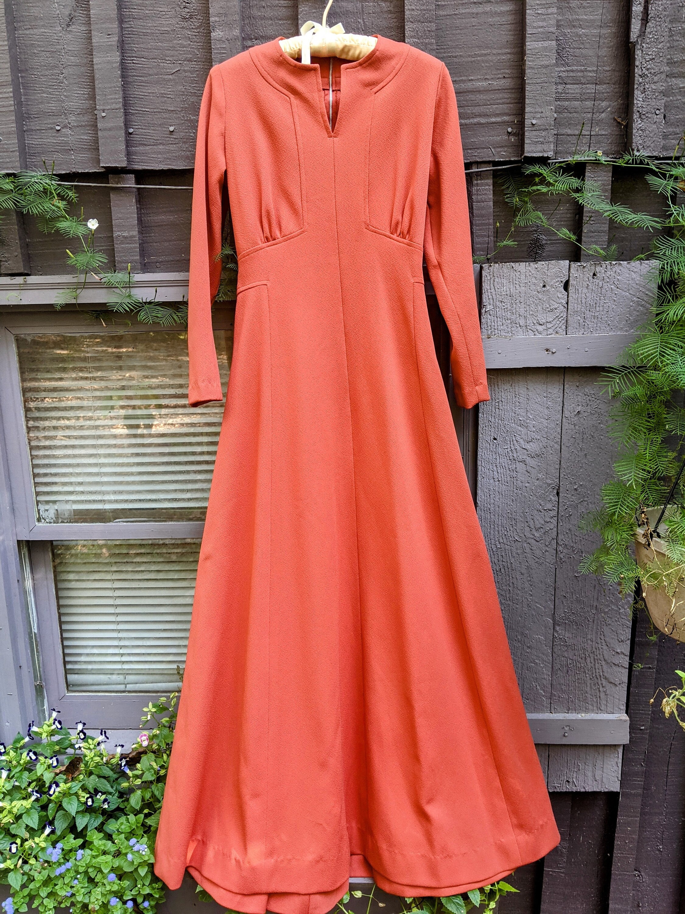 burnt orange vintage dress Burnt Orange One Shoulder Tea Length Satin Dress Lisposa