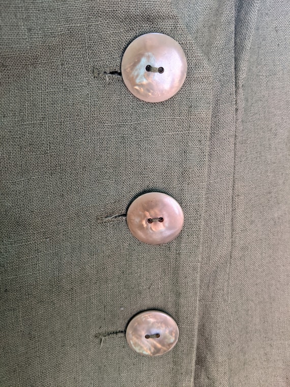 Vintage Olive Green Cotton/Linen Midi Dress - image 5