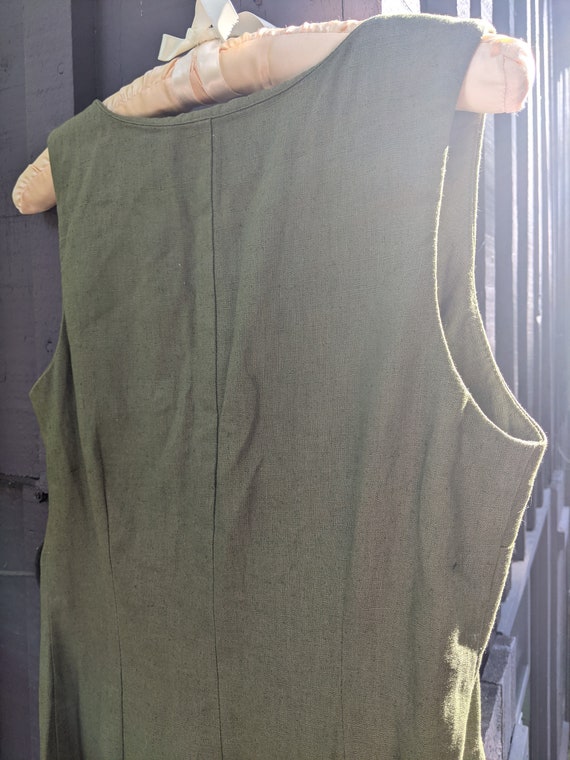 Vintage Olive Green Cotton/Linen Midi Dress - image 4