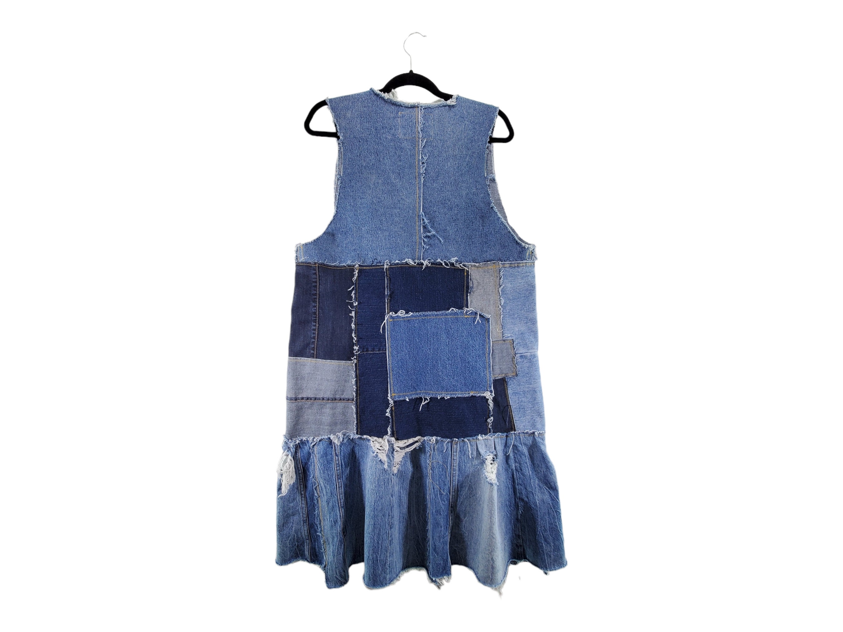 Denim Seam Patched Cross Body One Shoulder Adjustable Vest Unisex
