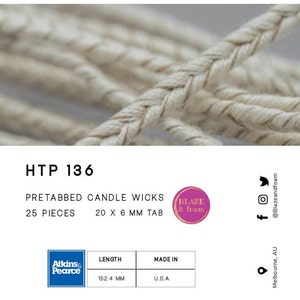 HTP Candle Wicks - Pretabbed, Prewaxed, Choose your size and quantity