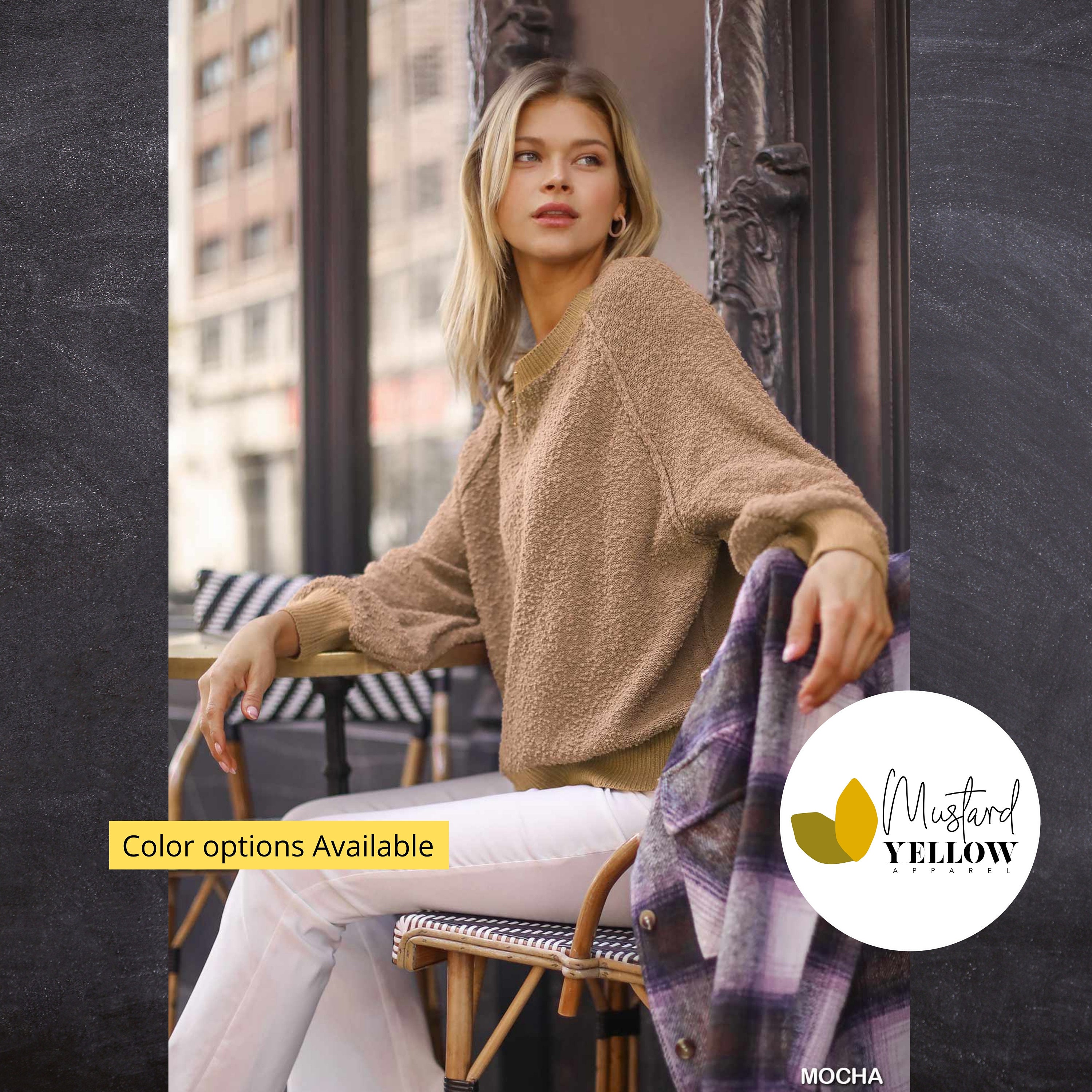 Puff Sleeve Boat Neck Sweater for Women 
