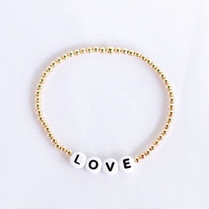 14k Gold Beaded Name Bracelet - White | Beaded Name Bracelet | Stackable | Personalised Bracelet | Gift for Her | 3mm Bead Bracelet