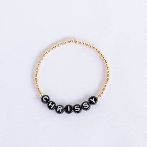 14k Gold Beaded Name Bracelet - Black | Beaded Name Bracelet | Stackable | Personalised Bracelet | Gift for Her | 3mm Bead Bracelet