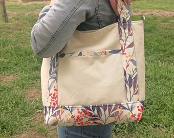 Women's Floral Tote Bag,Shoulder Tote Bag,Beach Tote Bag,Tote Bag with Pocket,Work,Travel and Shopping Tote Bag,Book and Laptop Tote Bag,