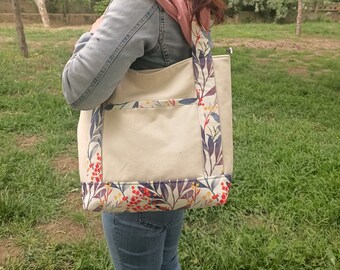 Women's Floral Tote Bag,Shoulder Tote Bag,Beach Tote Bag,Tote Bag with Pocket,Work,Travel and Shopping Tote Bag,Book and Laptop Tote Bag,