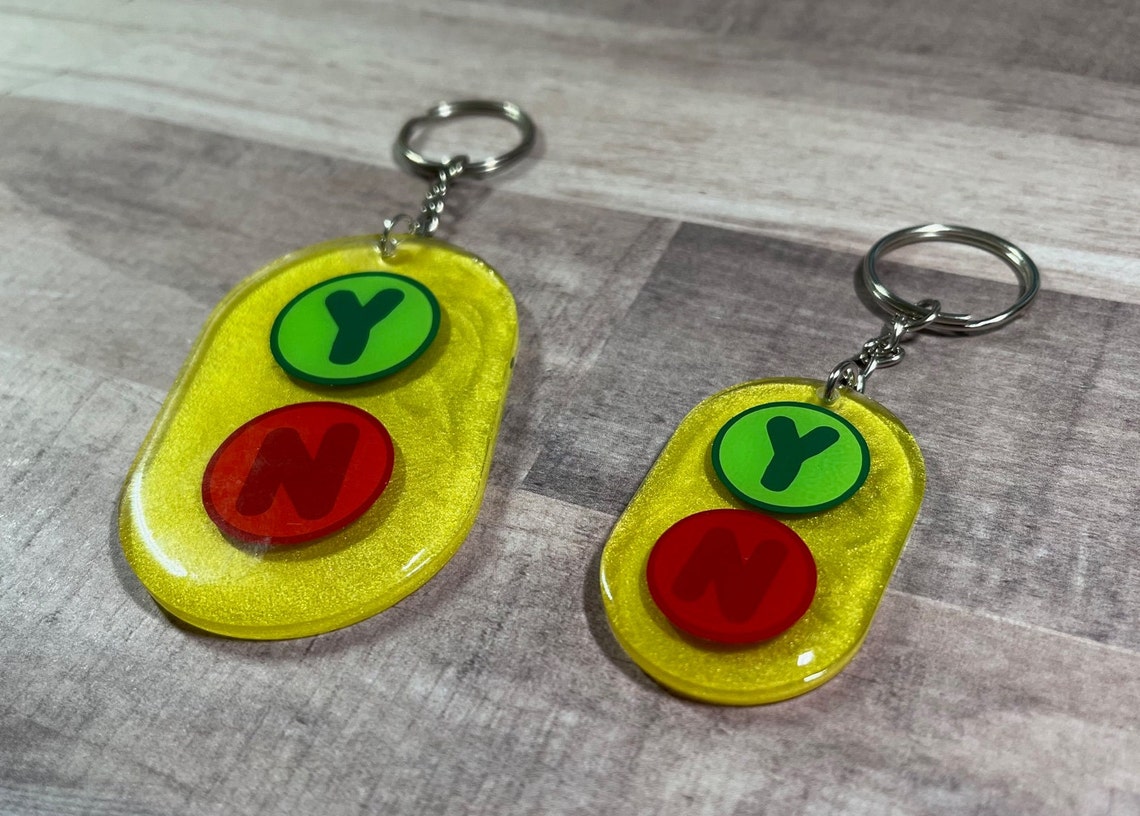 Bluey Inspired Yes/no Button Acrylic Keychain Etsy