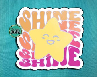 Retro Shine Star Sticker | Cute Happy Kawaii Bright Decal | Groovy Gradient Laptop Water Bottle Journal Decor | Positive Confident Vibes
