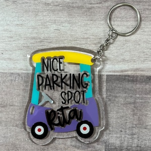 Bluey Inspired Grannies “Nice Parking Spot, Rita” Acrylic Keychain | Perfect for Fans | Cute Gift Idea for Kids | Bag Charm and Accessory