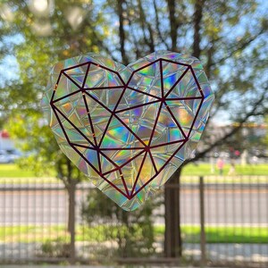 Geometric Heart Static Cling Suncatcher | Modern Home Decor | Removable Window Sticker | Prismatic Room Accent | Gift for Kids