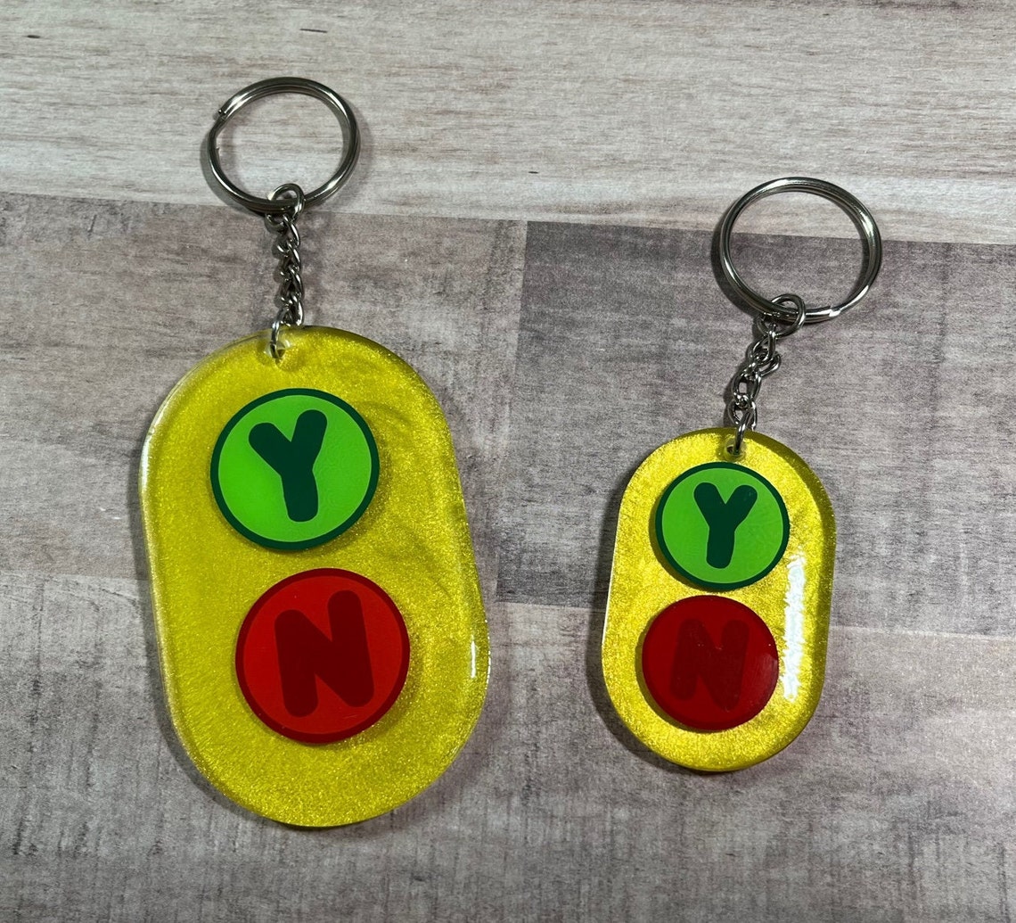 Bluey Inspired Yes/no Button Acrylic Keychain Etsy