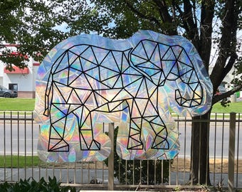 Geometric Elephant Suncatcher | Static Cling Window Decal | Prismatic Room Brightener | Unique Gift for Animal Lovers