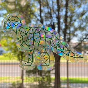 Geometric T-Rex Suncatcher | Colorful Window Decor | Static Cling Vinyl | Dino Lover Gift | Nursery Decoration