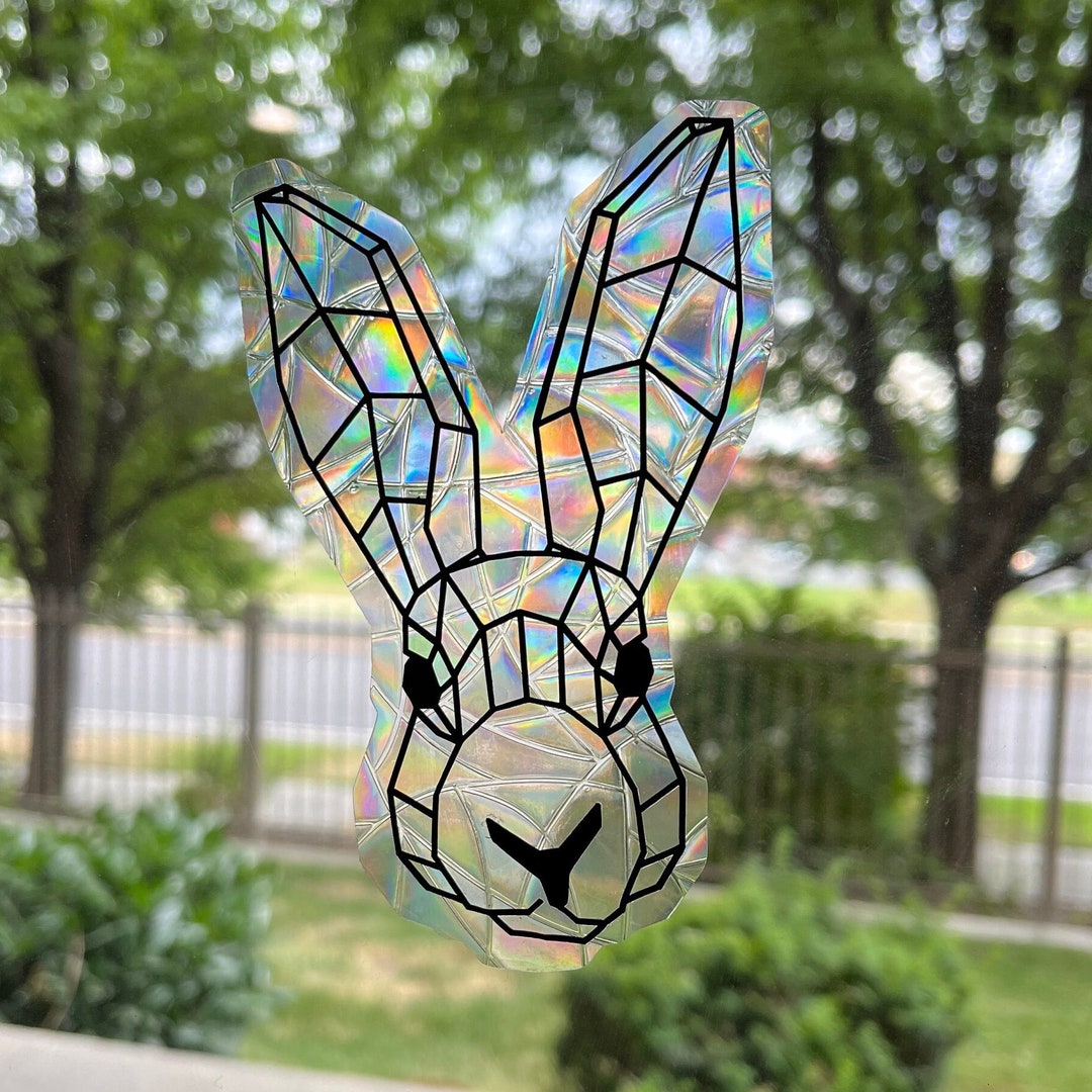 Geometric Glass Rabbit Geometric Rabbit Head Static Cling Suncatcher | Stained Glass Window ...