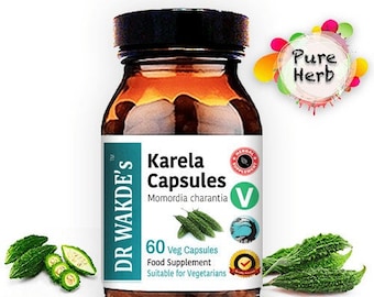 DR WAKDE'S Karela Capsules (Bitter Gourd  Bitter Melon) | 60 Veg Caps | Ayurvedic Supplement | Vegan | 100% Herbal