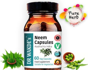 Kapsułki Neem DR WAKDE (Azadirachta indica) | 60 czapek warzywnych | Suplement ajurwedyjski | wegańskie | 100% Ziołowy