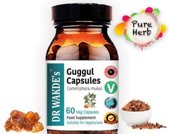 DR WAKDE'S Guggul Capsules (Mukul Myrrh | Commiphora mukul) | 60 Veg Caps | Ayurvedic Supplement | Vegan | 100% Herbal