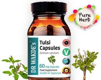 DR WAKDE'S Tulsi Capsules (Holy basil | Ocimum sanctum) | 60 Veg Caps | Ayurvedic Supplement | Vegan | 100% Herbal