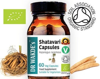DR WAKDE'S Organic Shatavari Capsules (Asparagus racemosa) | 60 Veg Caps | Ayurvedic Supplement | Vegan | 100% Herbal