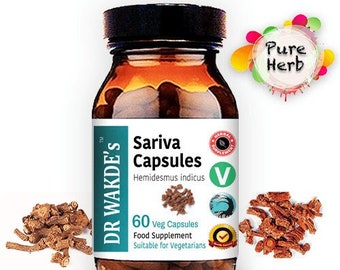 DR WAKDE'S Sariva Capsules (Anantomoola | Hemidesmus indicus) | 60 Veg Caps | Ayurvedic Supplement | Vegan | 100% Herbal