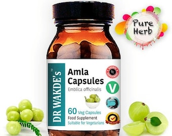 DR WAKDE'S Organic Amla capsules (Amalaki | Indian gooseberry | Emblica officinalis) | 60 Veg Caps | Ayurvedic Supplement | Vegan