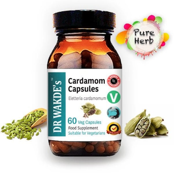 DR WAKDE'S Cardamom Capsules | 60 Veg Caps | Ayurvedic Supplement | Vegan | 100% Herbal