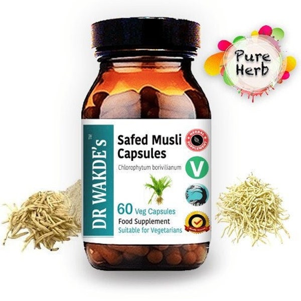 Capsules Safed Musli de DR WAKDE (Chlorophytum borivilianum) | 60 capsules végétales | Supplément ayurvédique | Végétalien |