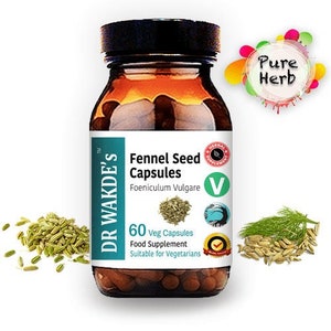DR WAKDE&#39;S Fennel Seed Capsules | 60 Veg Caps | Ayurvedic Supplement | Vegan | 100% Herbal