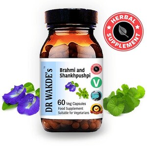 DR WAKDE'S Brahmi & Shankhpushpi Capsules | 60 Veg Caps | Adaptogenic Herbs* | Plant-based Supplement | Vegan | All Natural