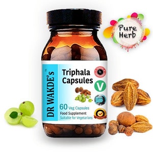 DR WAKDE&#39;S Triphala Capsules | 60 Veg Caps | Ayurvedic Supplement | Vegan | 100% Herbal