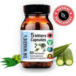 DR WAKDE&#39;S 5 Bitters Kapseln (Pancha-tikta) | 60 vegetarische Kapseln | Tiefenentgiftung* | Pflanzenbasierte Ergänzung |