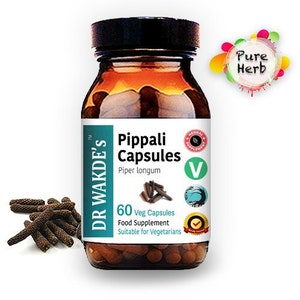 DR WAKDE&#39;S Pippali Capsules (Long Pepper) | 60 Veg Caps | Ayurvedic Supplement | Vegan | 100% Herbal