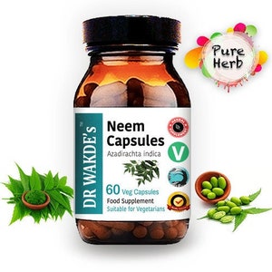DR WAKDE&#39;S Neem Capsules (Azadirachta indica) | 60 Veg Caps | Ayurvedic Supplement | Vegan | 100% Herbal
