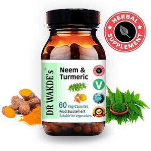 DR WAKDE&#39;S Neem & Kurkuma-Kapseln | 60 vegetarische Kapseln | Tiefenentgiftung* | Hautergänzung* | Pflanzlich | vegan | Alles natürlich