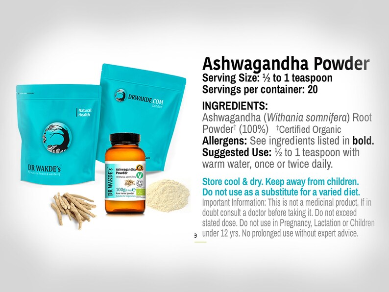 DR WAKDE'S Organic Ashwagandha Powder (Indian ginseng | Withania somnifera) | Pure, Raw & Dried Powder | Ayurvedic Herb | Vegan image 5
