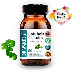 DR WAKDE'S Gotu kola Capsules (Mandukparni | Centella asciatia) | 60 Veg Caps | Ayurvedic Supplement | Vegan | 100% Herbal