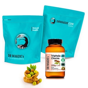 DR WAKDE&#39;S Triphala Churna Powder | Mixture of 3 Dried Popular Fruits | Amla, Haritaki & Bibhitaki | Plant-based | Vegan | All Natural