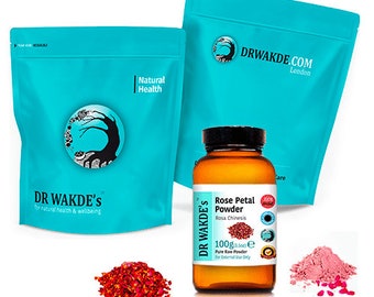 Polvo de pétalos de rosa de DR WAKDE | Polvo puro, crudo y seco | Hierba ayurvédica | vegano | Nada agregado, nada eliminado |