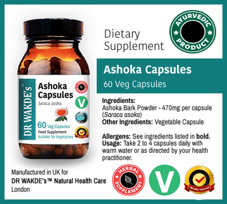 DR WAKDE'S Ashoka Capsules saraca Asoka 60 Veg Caps Ayurvedic