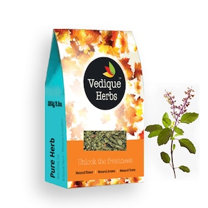 VEDIQUE REMEDIES  Organic Tulsi (Holy basil | Ocimum sanctum) - 250g (8.8oz) | Raw, Crude, Dried | T-Cut | Premium Grade