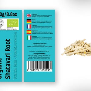 VEDIQUE HERBS Organic Shatavari Root (Asparagus racemosa) - 250g (8.8oz) | Raw, Crude, Dried | T-Cut | Premium Grade image 3
