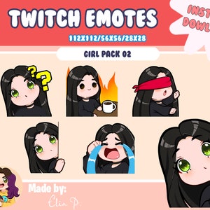 Girl black hair and green eyes Twitch Emotes / Youtube / Badge / Emote / Twitch