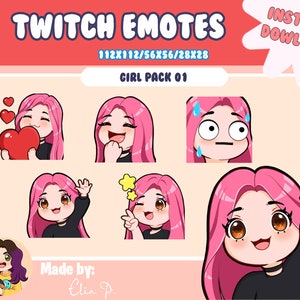 Girl pink hair and brown eyes Twitch Emotes / Youtube / Badge / Emote / Twitch