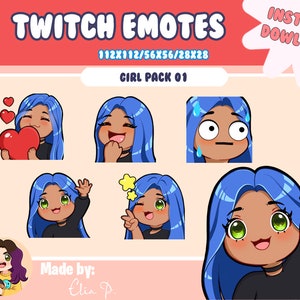 Girl blue hair and green eyes Twitch Emotes / Youtube / Badge / Emote / Twitch